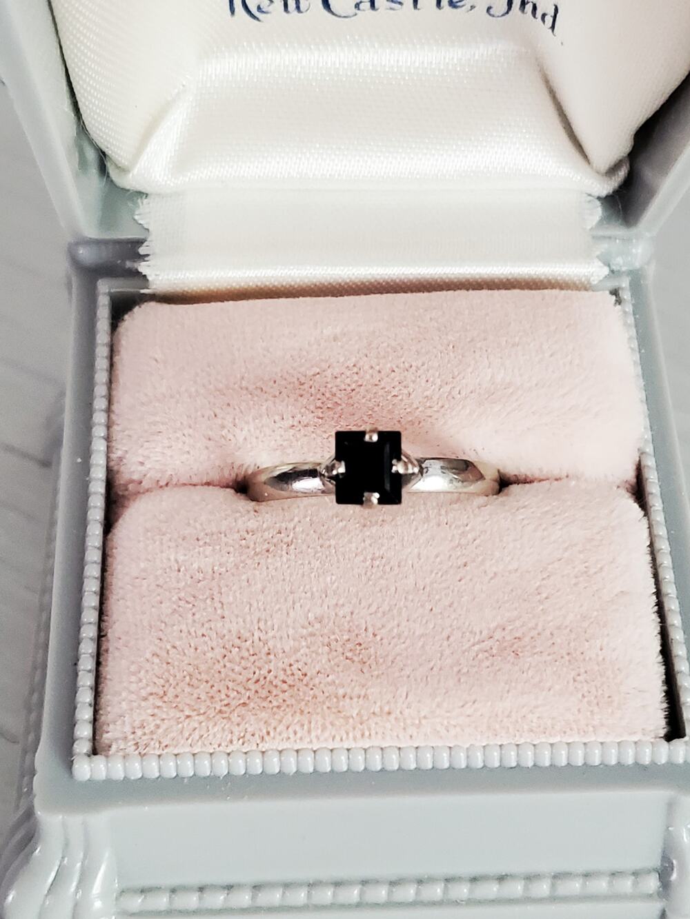 Vintage 18K White Gold Square Cut Sapphire Solitaire Ring